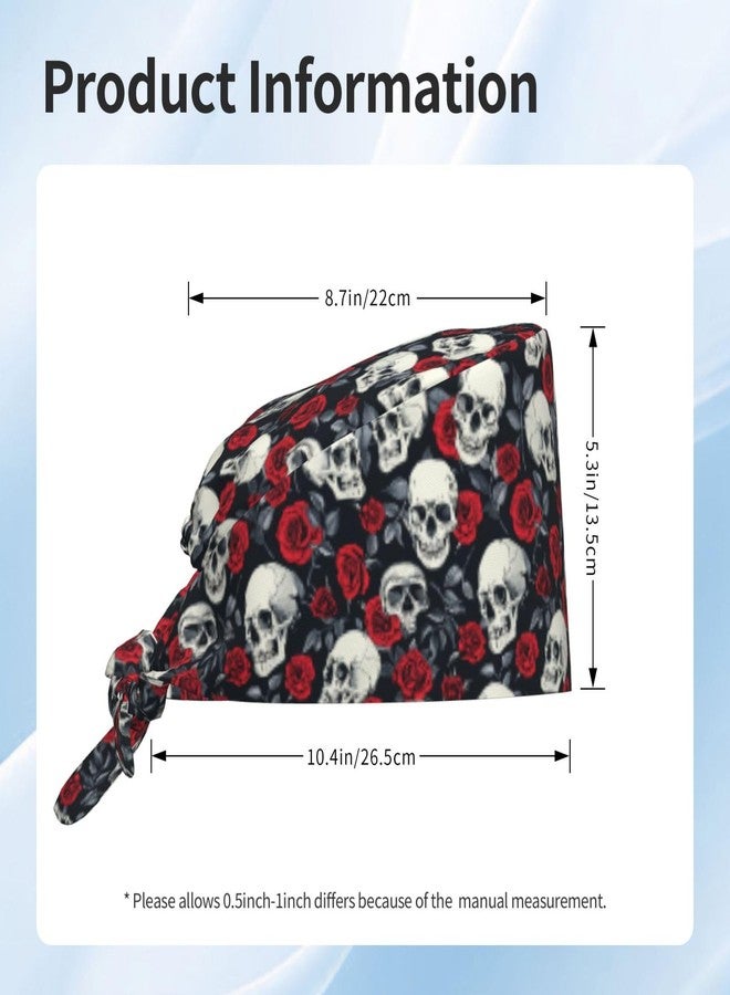 KKRMTUG Halloween Scrub Caps for Women Men, Skulls and Roses Working Cap with Sweatband Adjustable Scrub Hats, Fashion Breathable Nurse Surgical Cap - Image 5